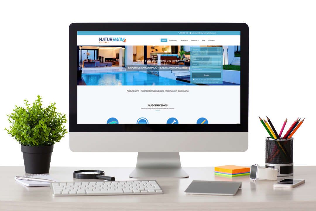 Diseño web WordPress para NaturSwim, empresa de piscinas en Sant Cugat Página web de NaturSwim en ordenador – Diseño web piscinas Barcelona