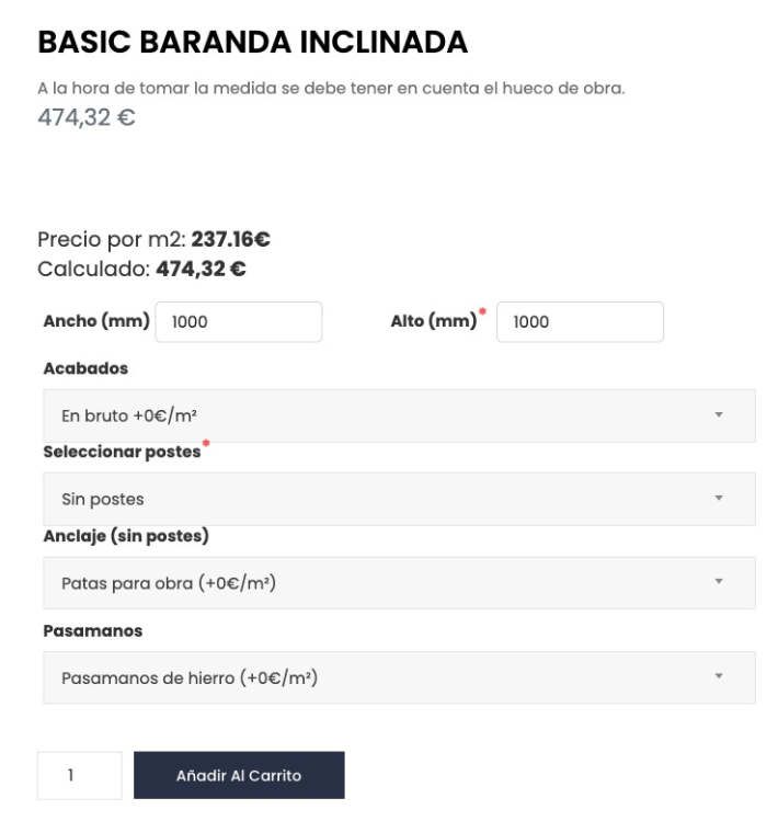 Productos variables y cálculo de precio según tamaño m2